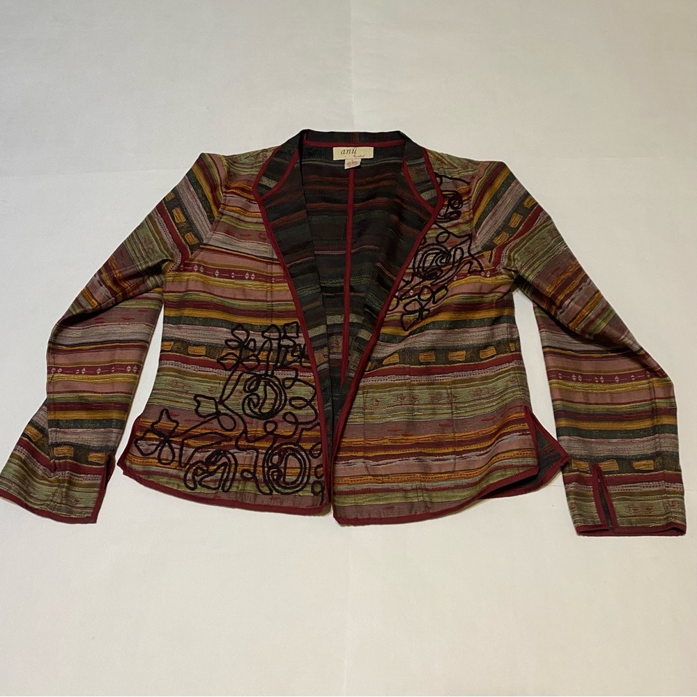 Vintage Anni By Natural Multi Colored Open Front Jacket - Picture 1 of 8